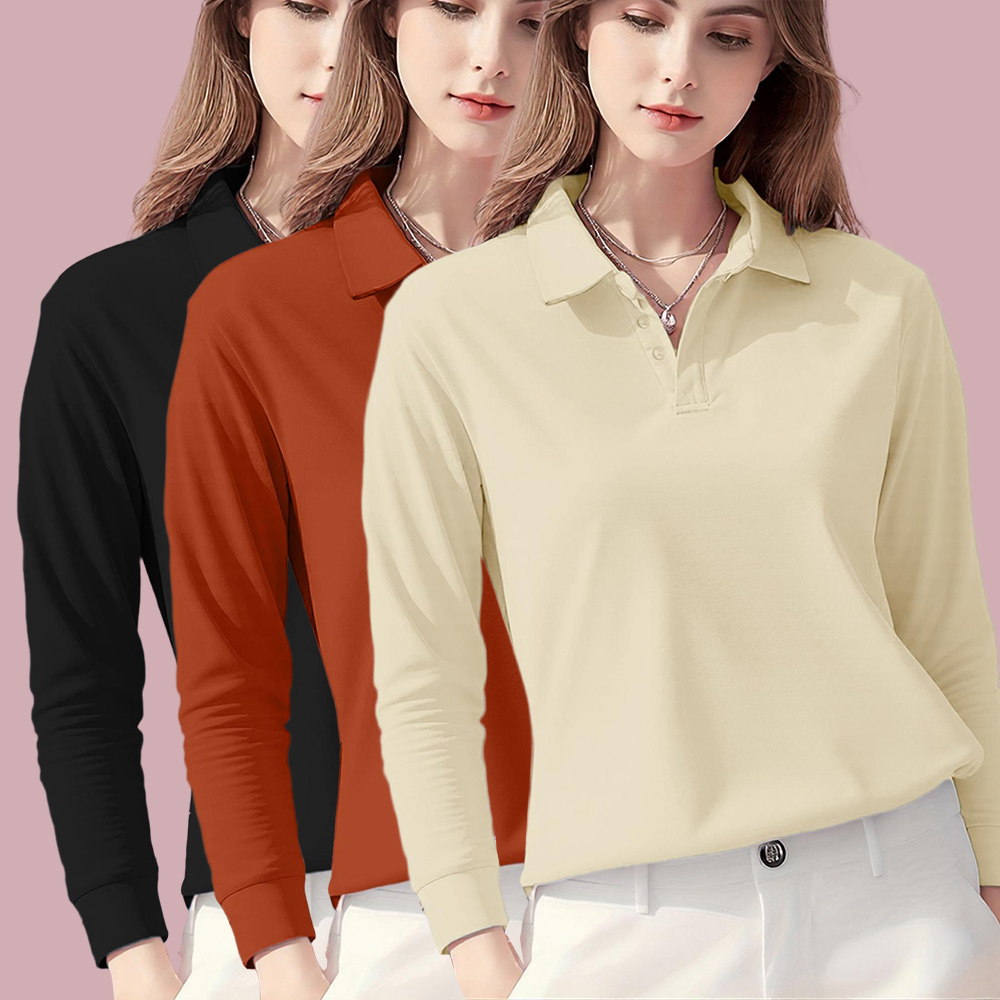 Autumn Solid Color Polo Shirts - Golf Equipment For Women avaliação e preço