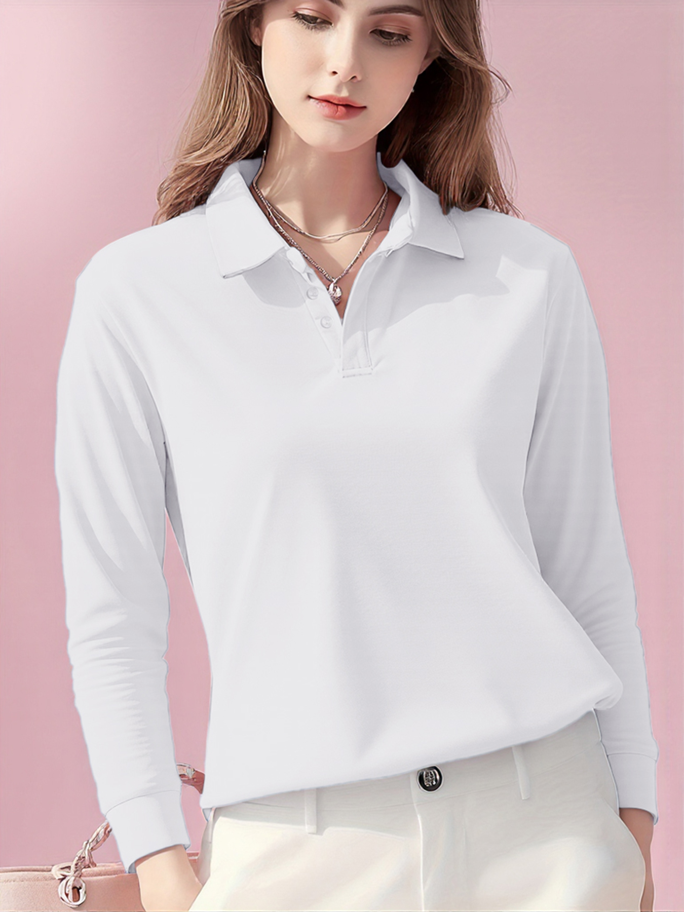Autumn Solid Color Polo Shirts - Golf Equipment For Women avaliação e preço